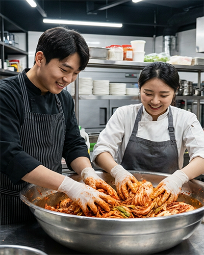 korejski par meša in pripravlja korejski kimči